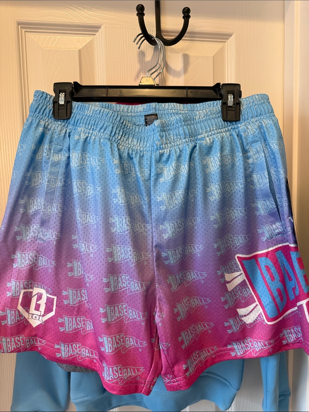 Kids Gradient Blue & Pink Baseball Shorts with Elastic Waistband